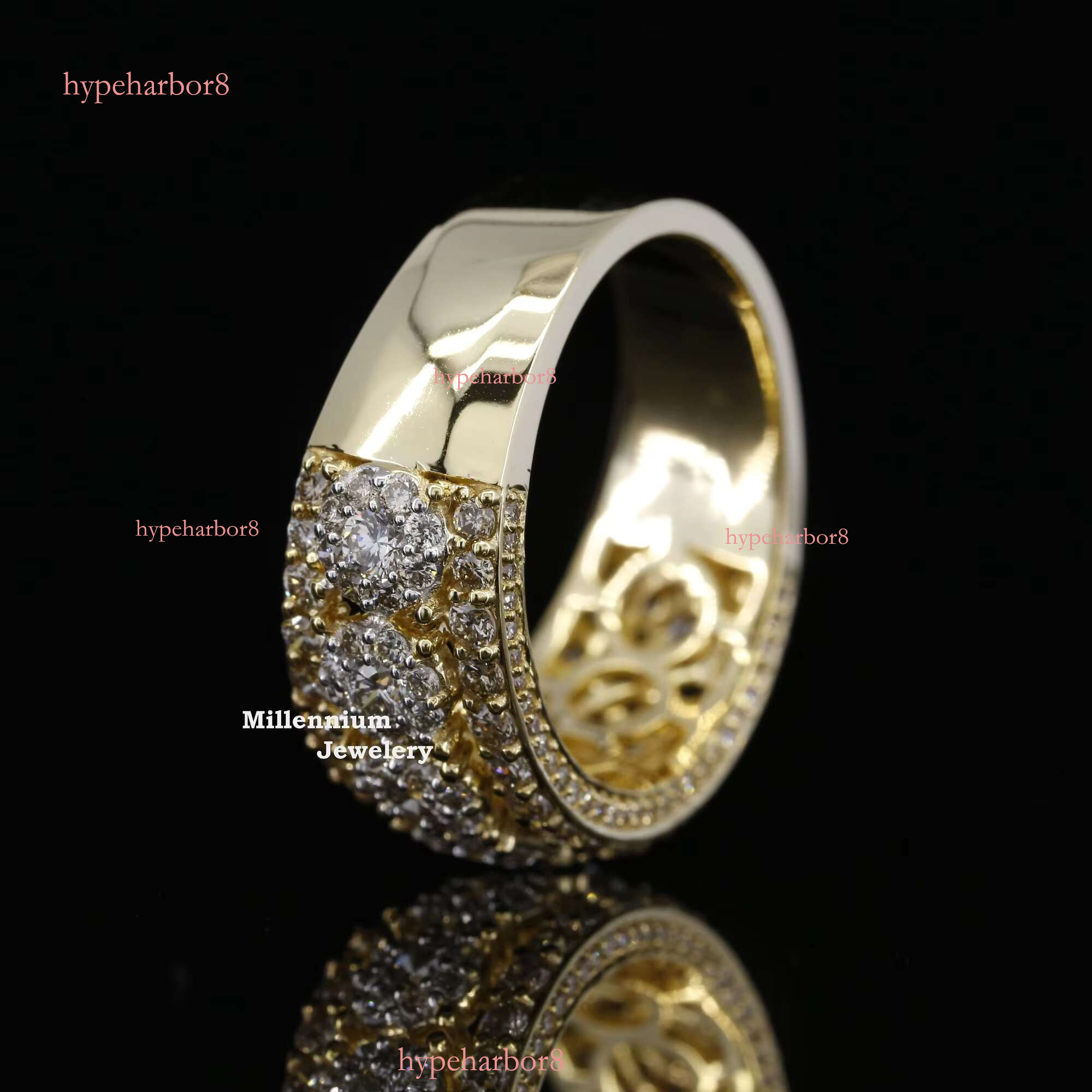 High quality sandstone gold-plated pure silver, hip-hop ice cold ring for women, priced at