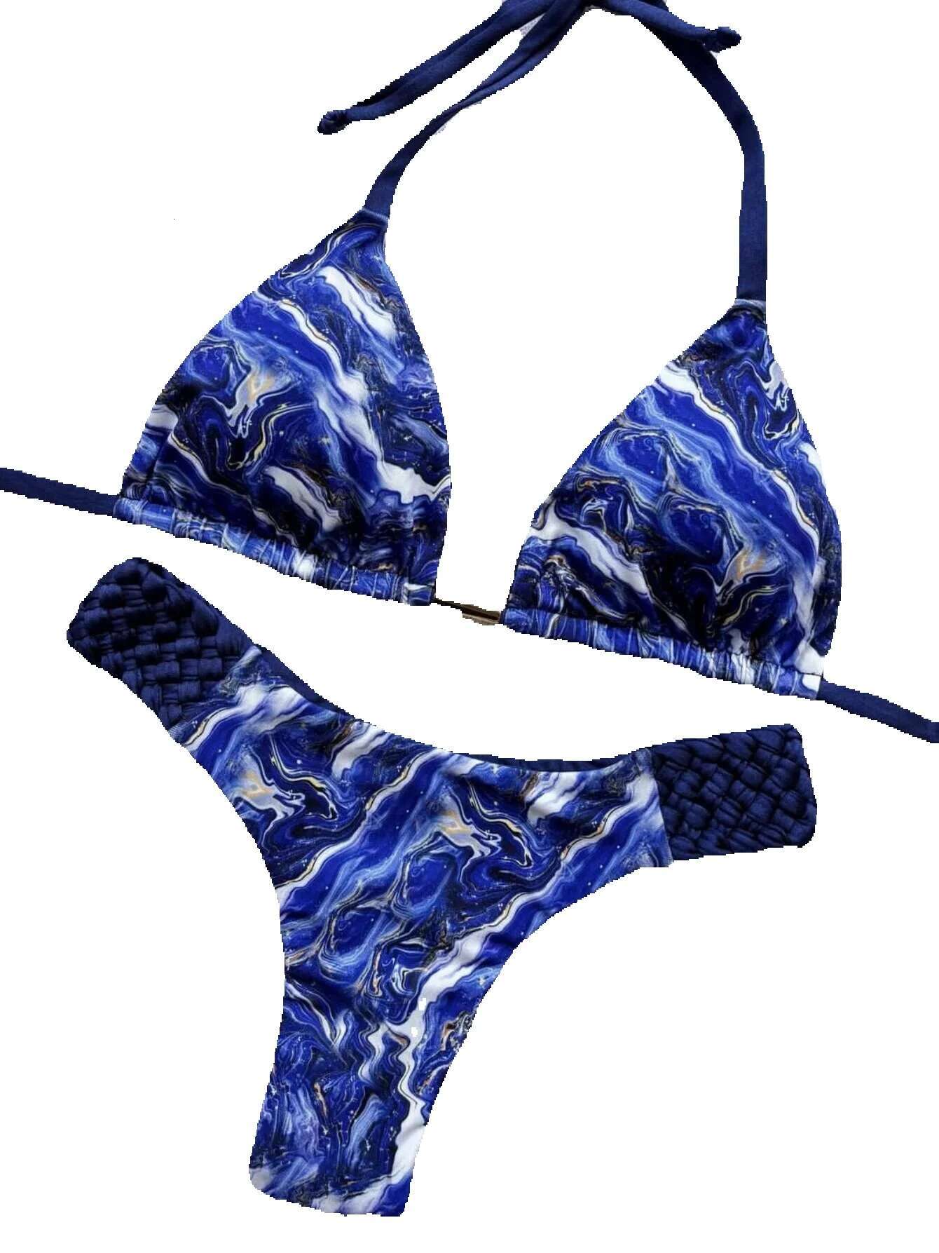 Ruotonsept printed suspender mini thong high waisted women's two-piece set bikini swimsuit