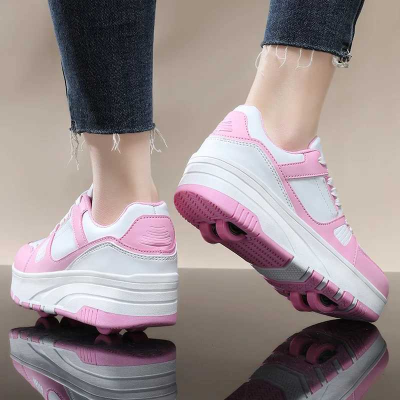 Four wheeled rolling shoes for boys and girls walking shoes casual outdoor sports slides and sprints school students pulling shoes sports shoes W25040