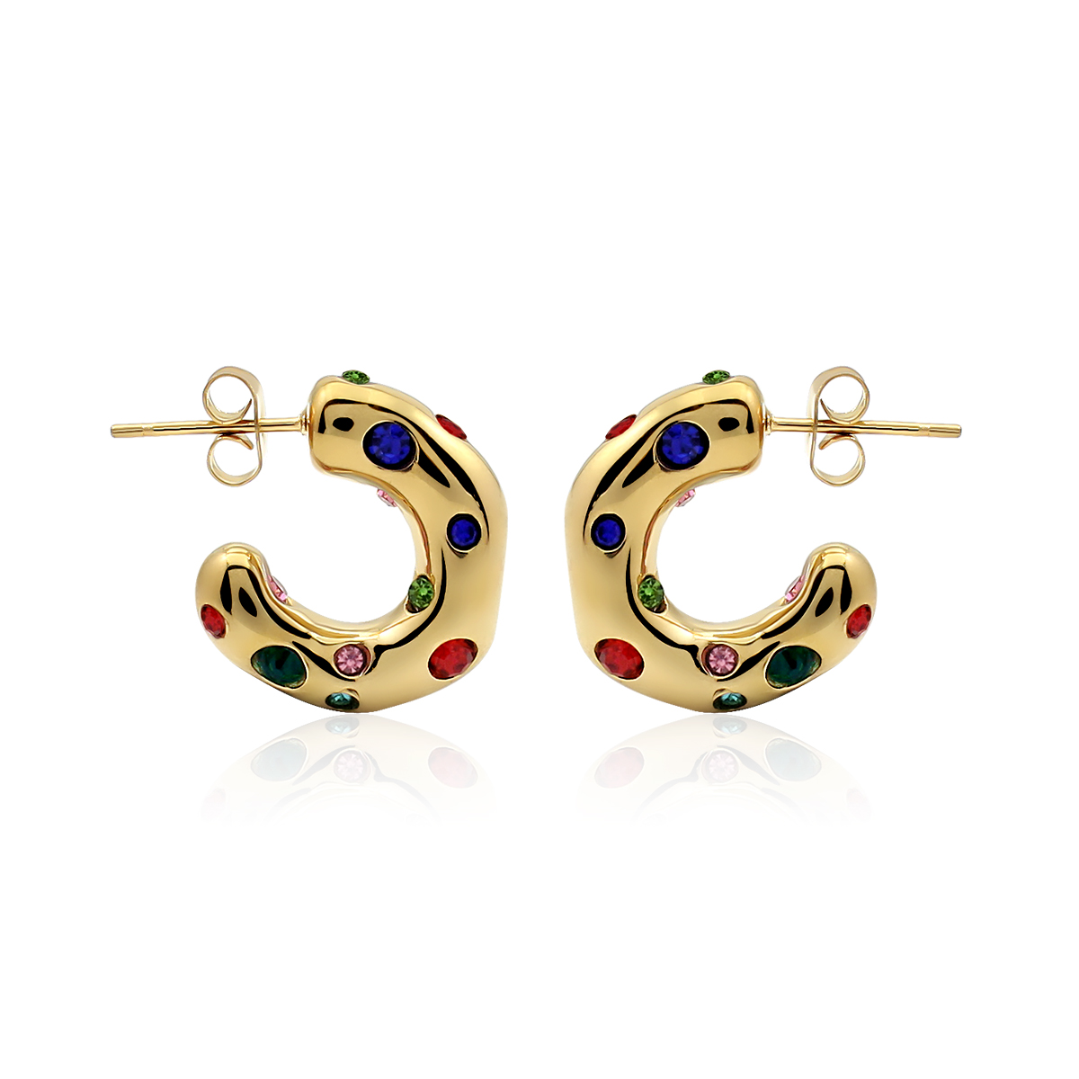 Classic 18K Wedding Stainless Steel Rhinestone Crystal Irregular Geometric C Shape Stud Earrings Zircon Earring for Women