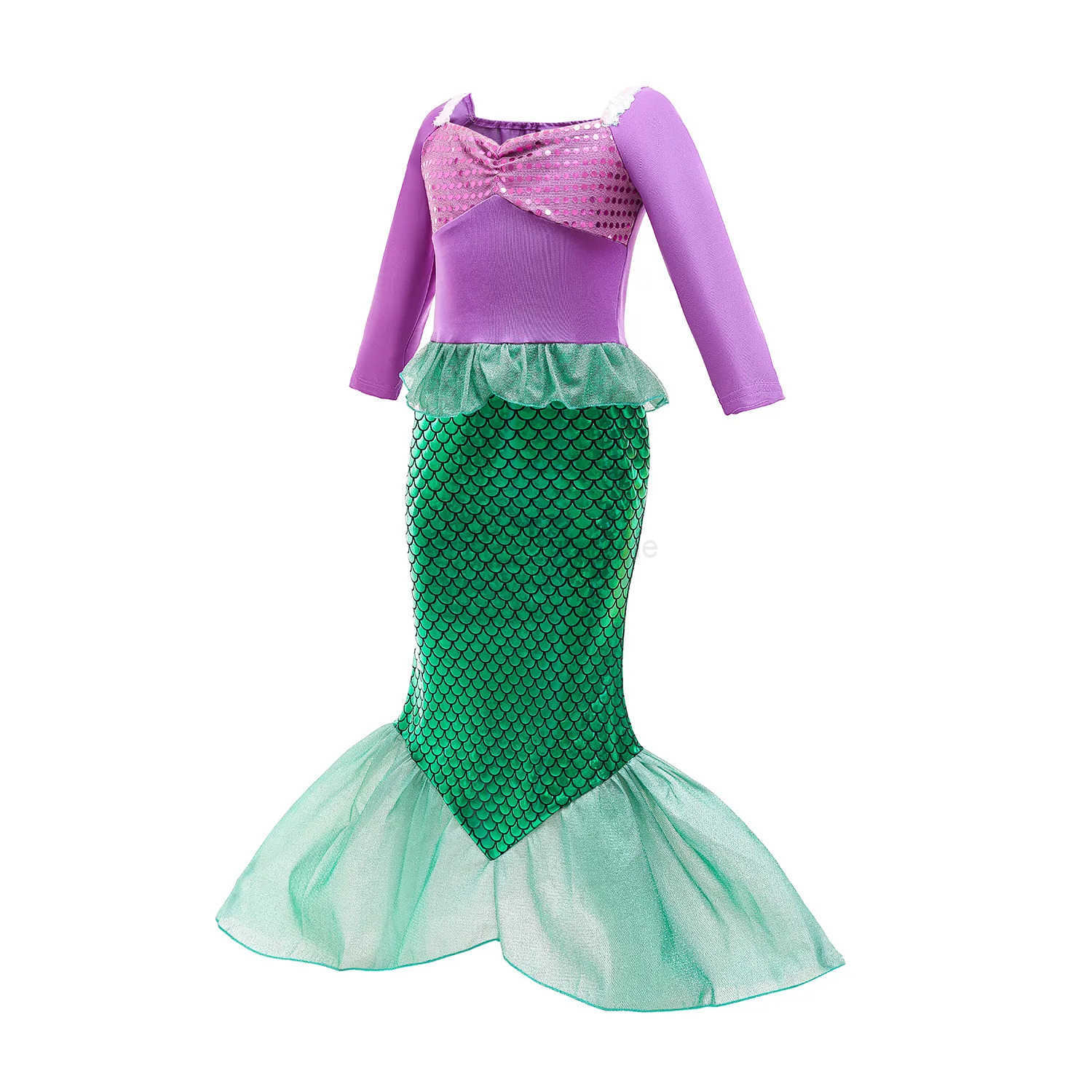 Disney Summer Fancy Ariel Princess Dress Little Mermaid Clothing Girls Cosplay Party Vestidos Carnival Children Mermaid 10Yrs Costume X250408