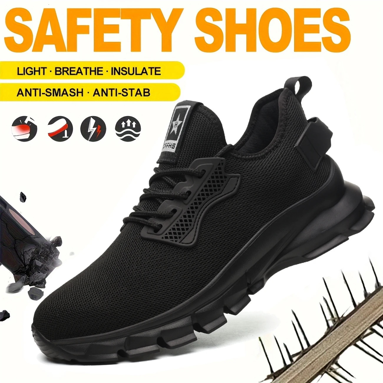 Soft comfortable shock resistant puncture resistant and breathable safety shoes 250402