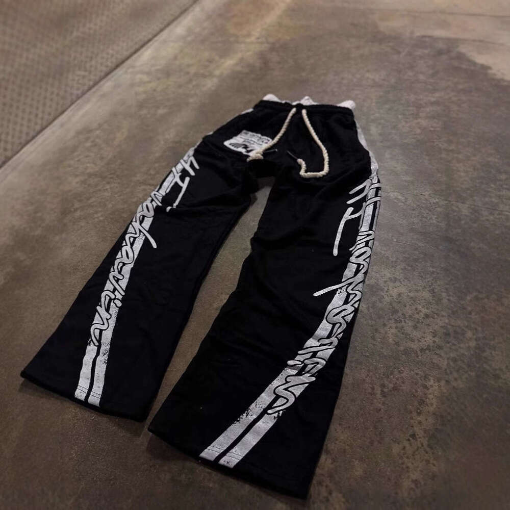 American hip-hop street style unisex double waisted design loose large three-dimensional printed casual pants