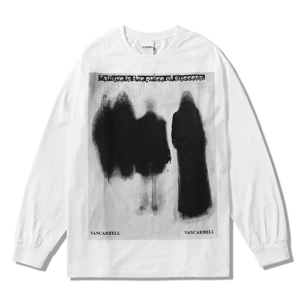 Demon Print Long Sleeve T-Shirt Mens High Street Crew Neck Cotton Tee Streetwear Loose Casual T Shirt Men
