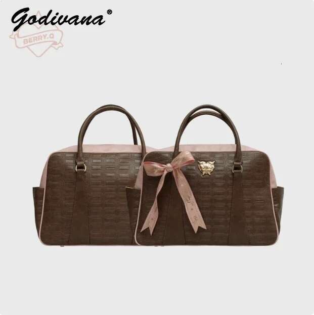 New Autumn Winter Sweet Chocolate Tote Bags Pink Mint Bow Portable Messenger Travel Bag Large-Capacity Women's Fiess Handbags