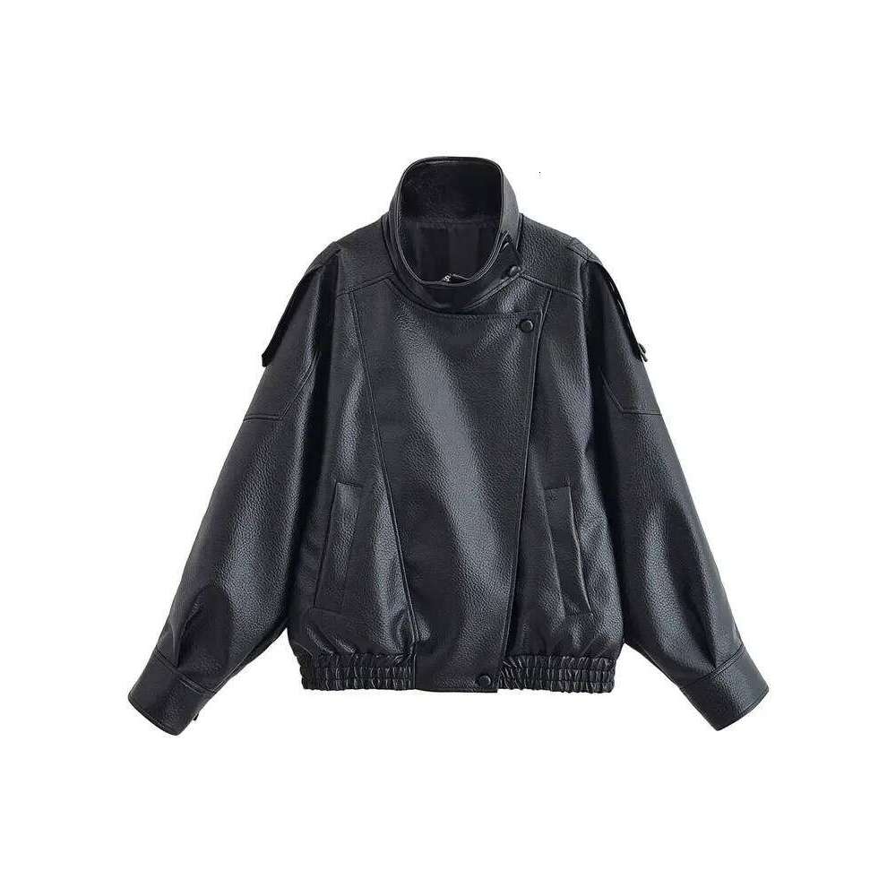 Autumn Faux Jacket For Women Casual Solid Long Sleeve Zipper Pu Leather Coats New Fashion Female Streetwear