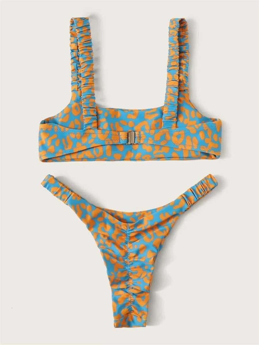 Dongdumaoyi Sexy Orange Leopard Print Bikini Set Women Push Up Thong Swimsuit Beach Cut Out Bathing Suit Micro Swimwear Trajes De Ba O