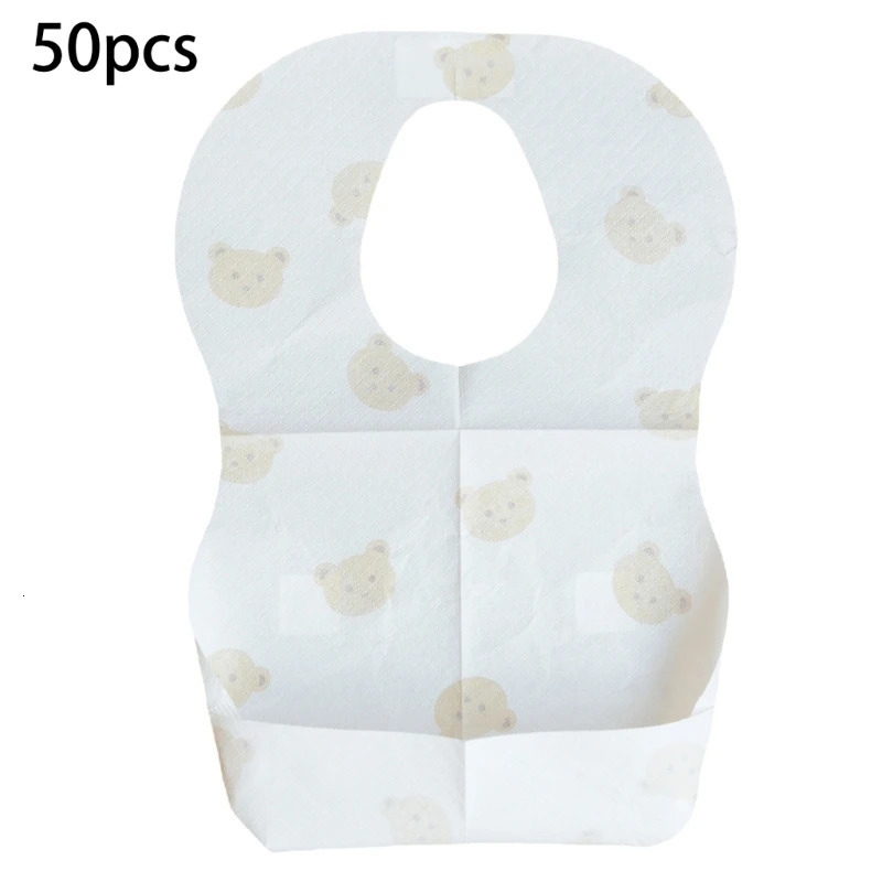 50-Pack Disposable Bibs for Babies Aged 6 Months to 2 Years Cartoon Bear Feeding Bib for Boy Girl Non-woven Drool Towel 250407