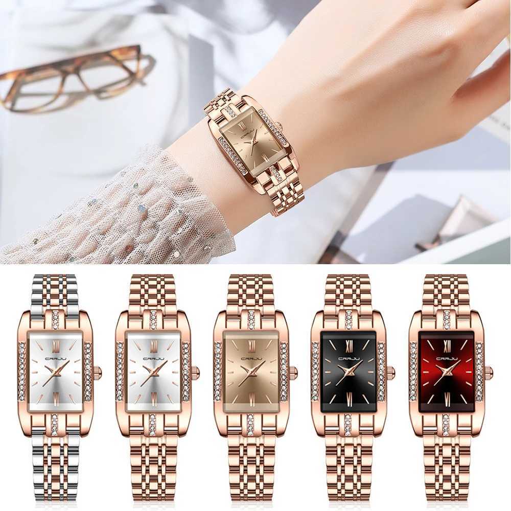 CRRJU brand rectangular ultra-thin Nordic simple style Japanese quartz sports fashion stainless steel bracelet strap womens watchT250408