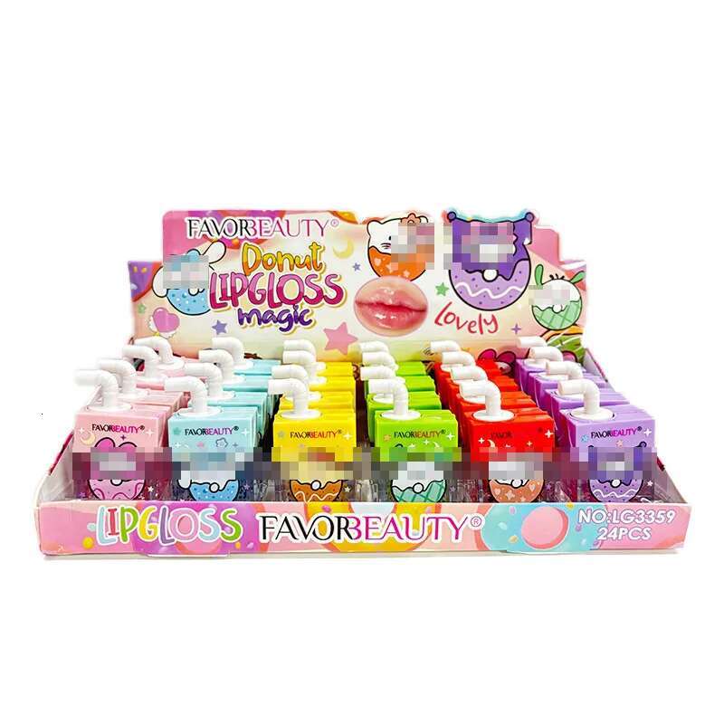 24Pcs Cute Cartoon Shiny Oil Set Lip Gloss Girls Woman Waterproof Longlasting Natural Moisturizing Lips Makeup