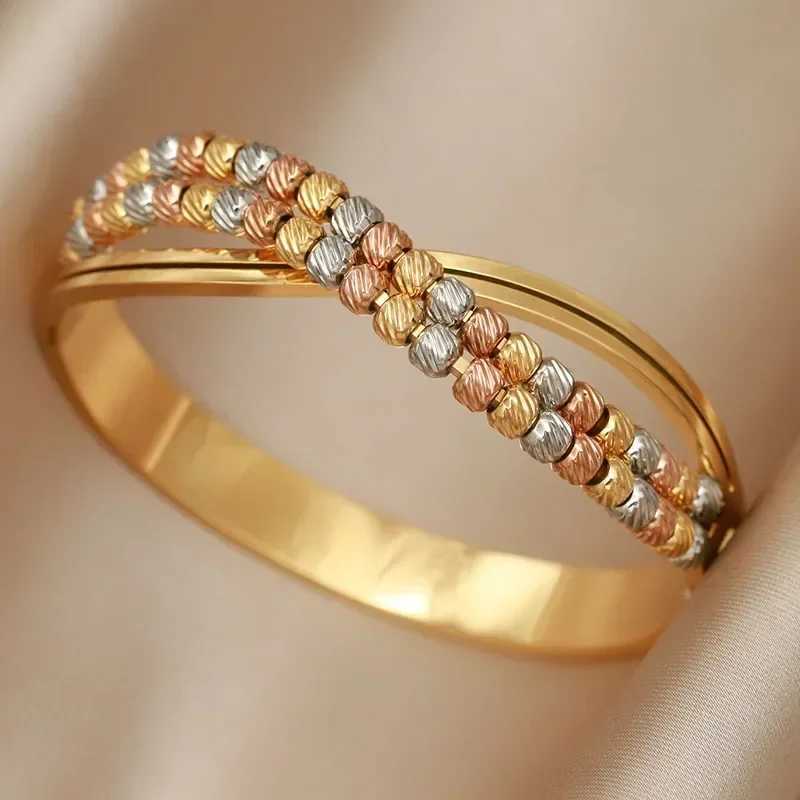 Stainless steel metal bead cross bracelet and bracelet suitable for womens fashion brand jewelry exquisite multi-color bracelet Y250408