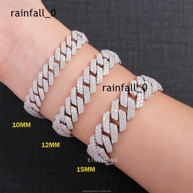 RTS Hiphop Jewelry 8mm-15mm Gold Plated 925 Sterling Silver VVS Moissanite Diamond Iced Out Cuban Bracelet