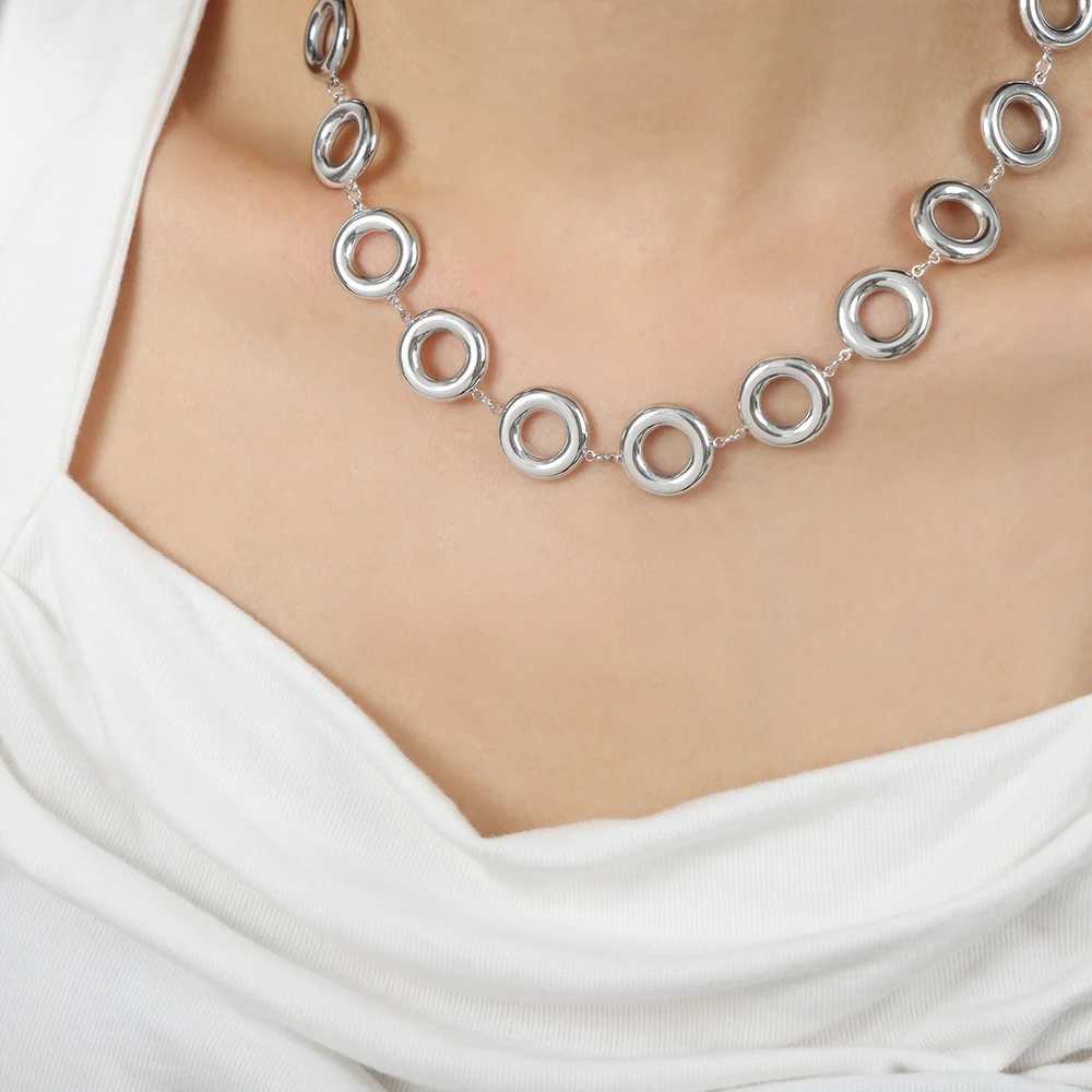Luxury stainless steel necklace earring bracelet set womens round chain gold-plated pendant waterproof jewelry accessories Y250408