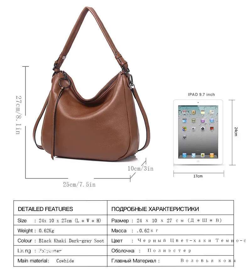 2025 New Cowhide Leather Commuting Fashionable Tote Armpit Bag, Women's Lazy Style, Large Capacity Shoulder Crossbody Bag