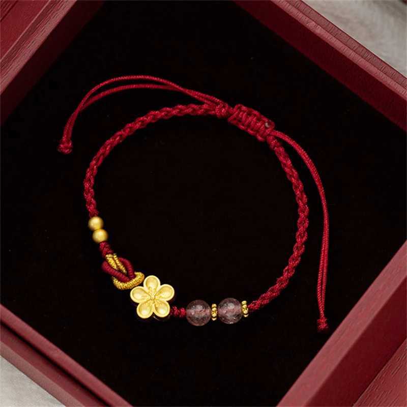 Lucky Peach Bloss Transfer Bead Bracelet for Wen Men Handmade Braided Rope Adjustable Bracelet Couple Jewelry GiftsC250408
