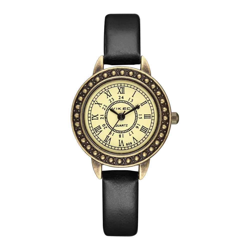 Vintage womens leather watch slim PU leather Roman proportion quartz watchT250408