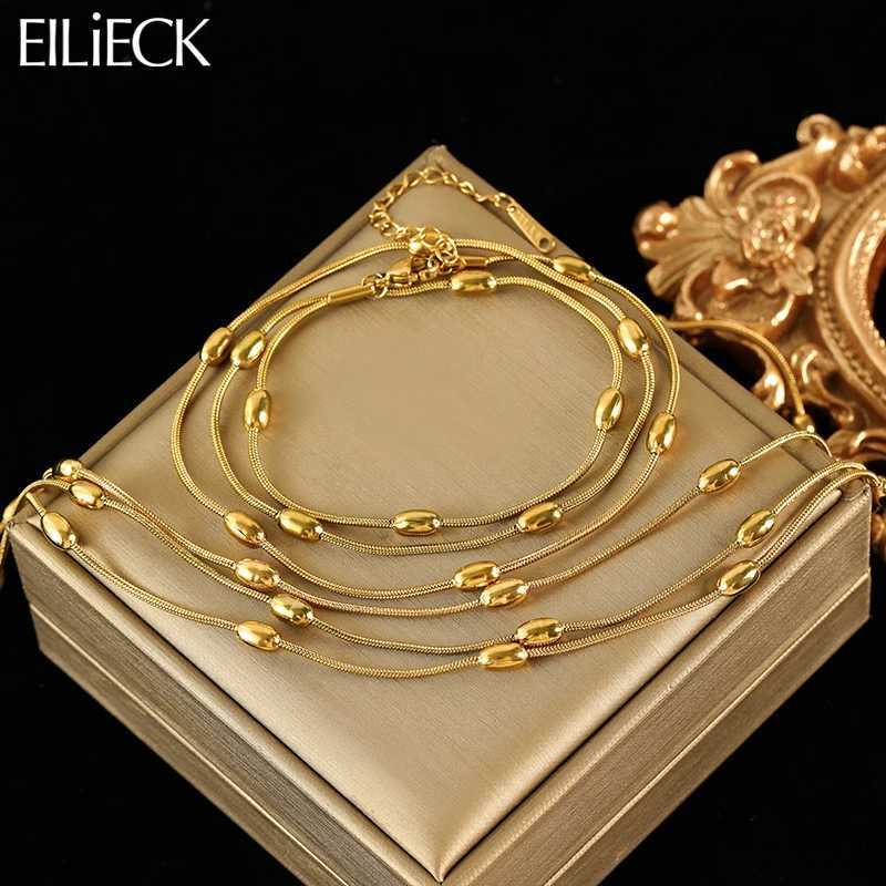 EILIECK New Stainless Steel Metal Multilayer Stacked Chain Necklace for Womens Fashion Waterproof Jewelry Set Y250408
