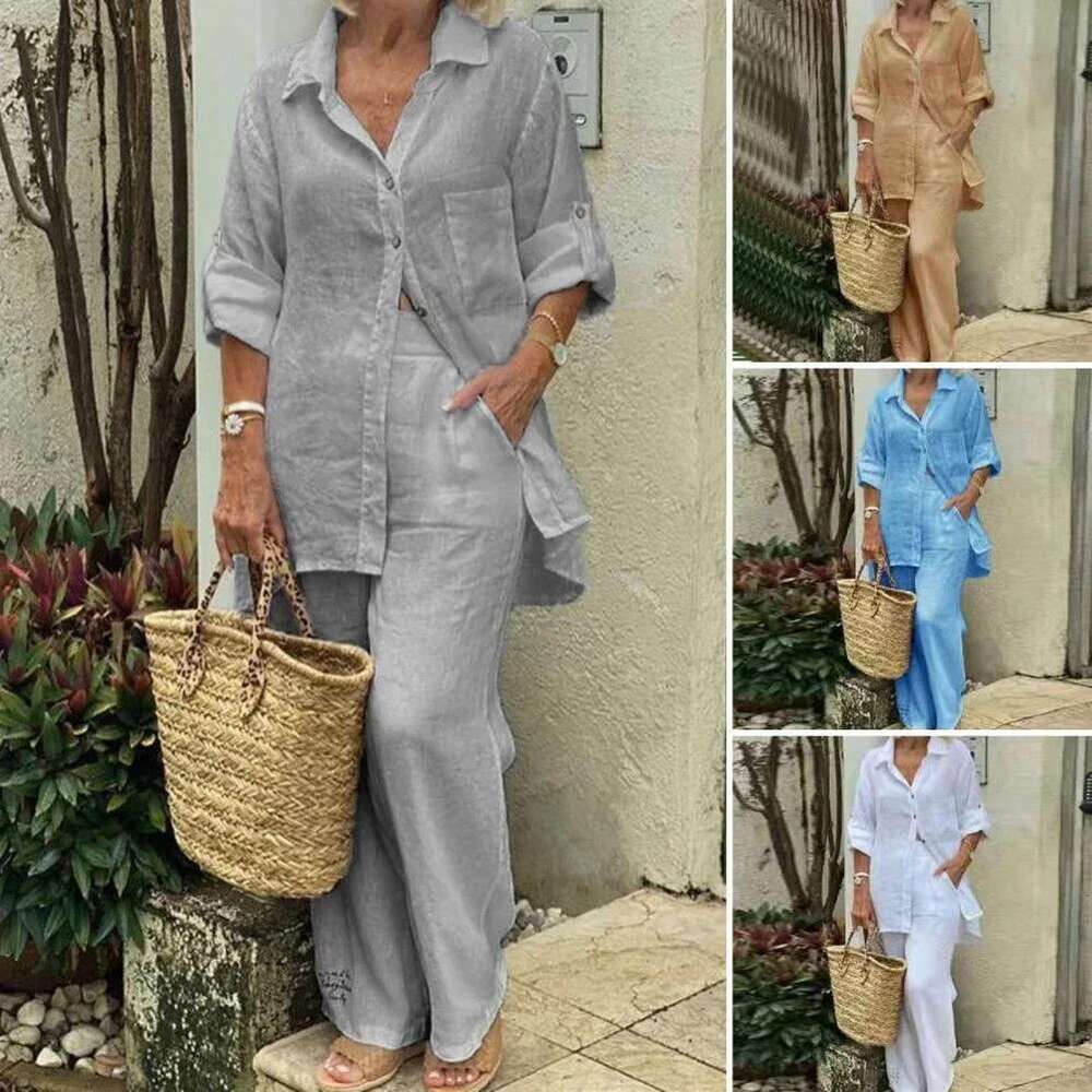 Summer Cotton En Casual Home 2 Set For Women 2025 Fashion White Long Sleeve Shirt And Shorts Two Piece Sets Tracksuit