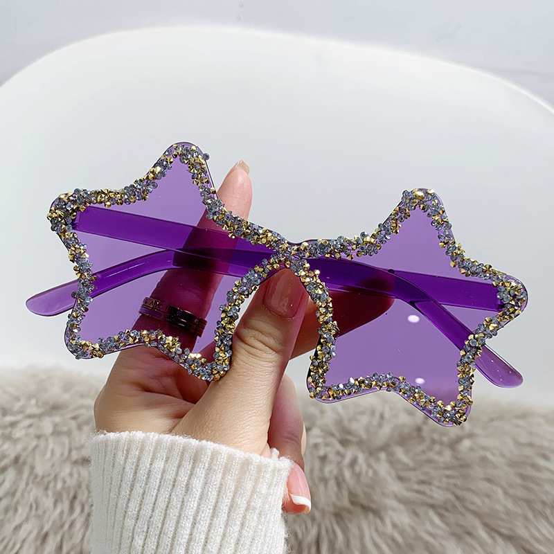 Colorful Cute Street Style Sunglasses with Diamond Accents and Star Design
