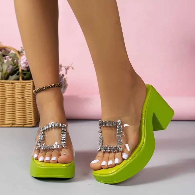 High heels womens summer Fi short and chubby slippers sandals square thick sole platform beach shoes womens high heelsXJ250407