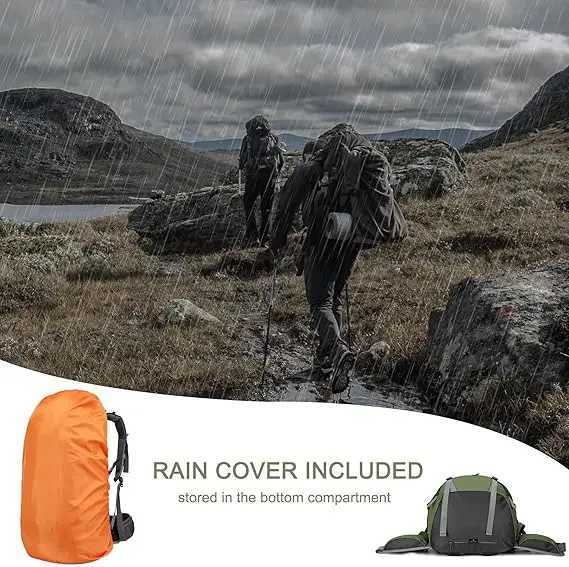 50L Waterproof Hiking Backpack - Lightweight Camping Bag with Rain Cover 45+5 Liter Capacity Ideal for Backpacking and OutdooC250407