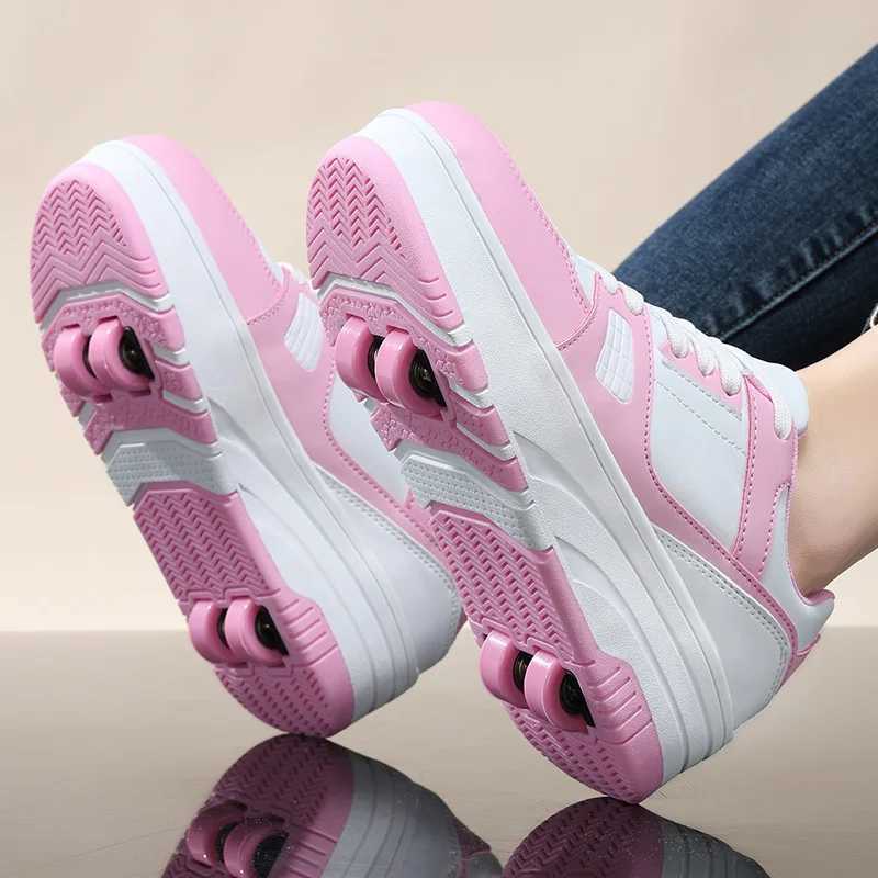 Four wheeled rolling shoes for boys and girls walking shoes casual outdoor sports slides and sprints school students pulling shoes sports shoes W25040