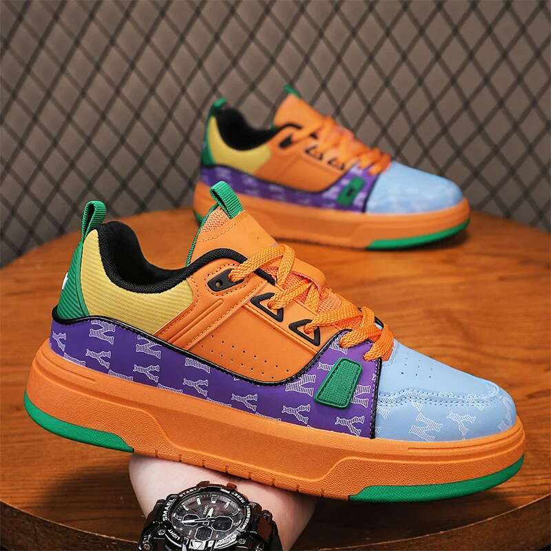 2025 New Men's Leather Skateboarding Patch Strap Designer Men's Designer Shoes Comfortable Thick Bottom Skateboarding Sports Shoes Men'