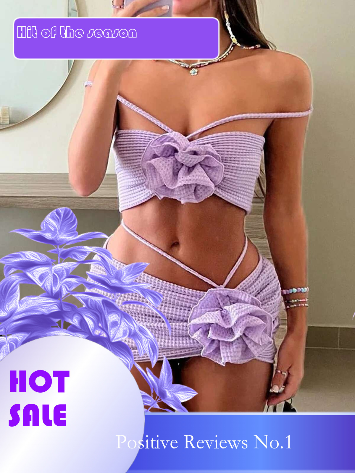 Dongdumaoyi Piece Purple White Bikini Set Women Bandeau Big D Flower Designer Swimsuit Beach Push Up Bathing Suit Skirt Swimwear