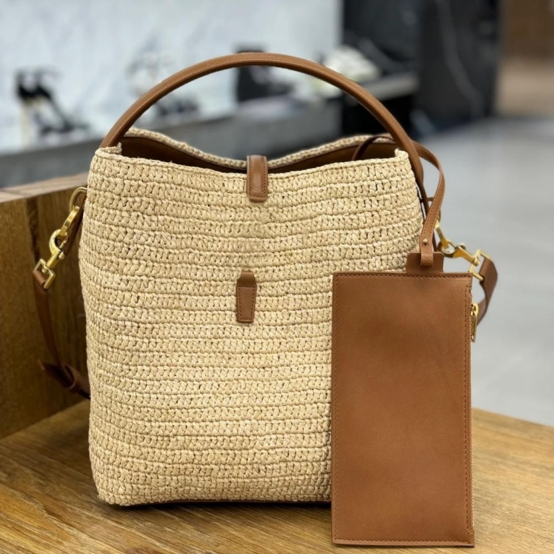 Leather Bucket Bag Raffia Crochet Straw Bag Shoulder Bags Women Bags Crossbody Tote 2in1 Mini Purse High Quality Beach Bag Luxurys Handbag Luxury Multi-Color Leather