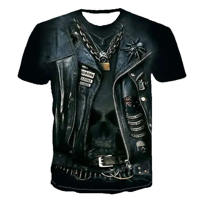 Men's 3D printed armor jacket, fun role-playing, hip-hop street personality, round neck, short sleeved, avant-garde cowboy warrior T-shirt
