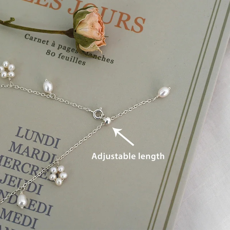 ASHIIQI Natural Freshwater Pearl Anklet Genuine 925 Sterling Silver Handmade Jewelry Wedding Jewelry Lady 250403