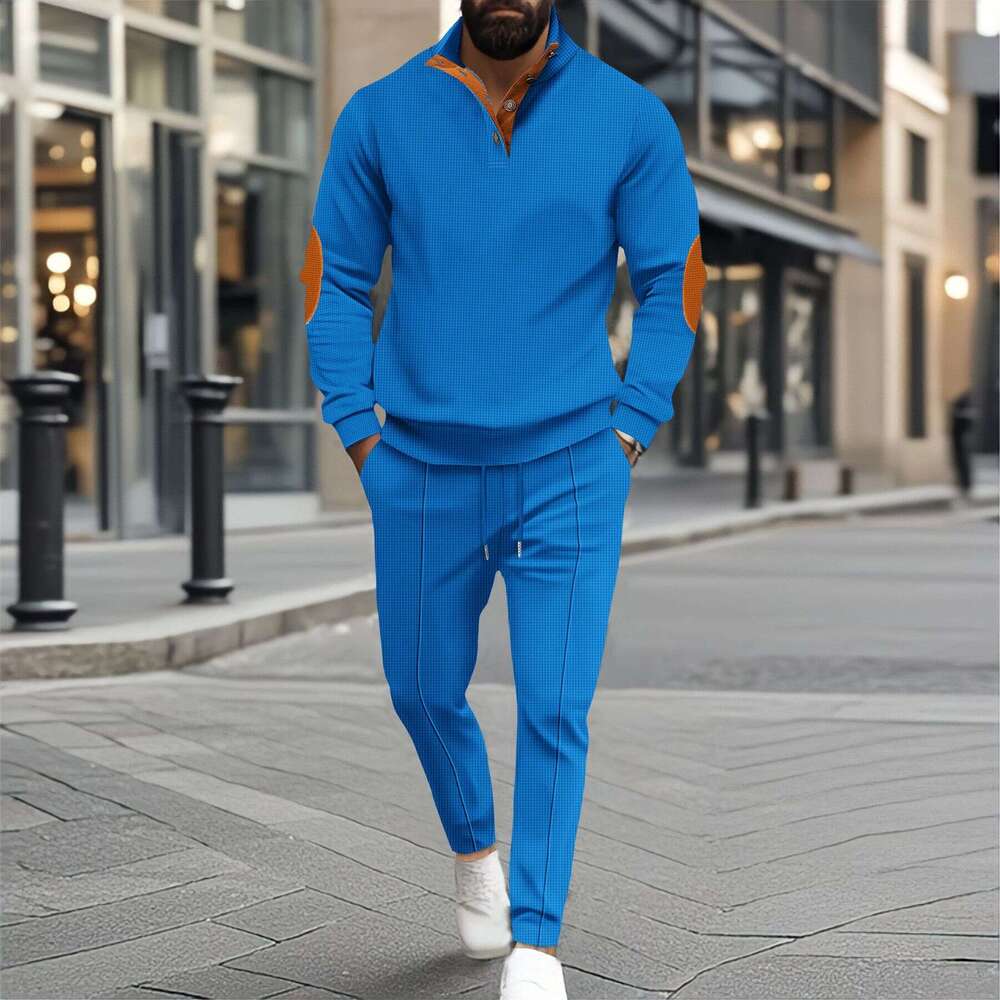 Autumn and winter American half zipper waffle stand collar long sleeved sweatshirt men's suit 2025 new casual fashion trend clothing