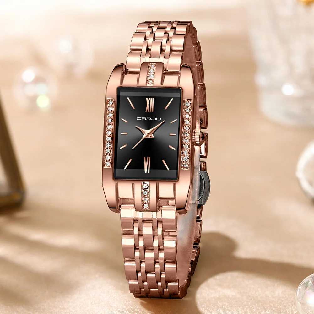 CRRJU brand rectangular ultra-thin Nordic simple style Japanese quartz sports fashion stainless steel bracelet strap womens watchT250408