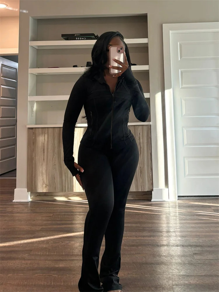 Autumn And Winter Long Sleeves Zipper Crop top Suits Tracksuits Womens Suits Fashion Pants Female Soild 2 Piece Sets 250407