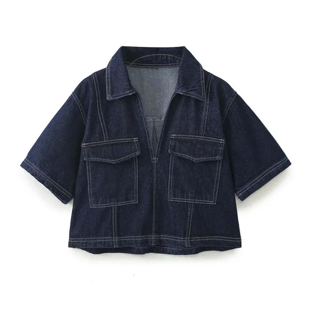 Spring Womens Fashion Temperament Casual Versatile V-neck Short Denim Shirt Double Breasted Denim Skirt Set 250408