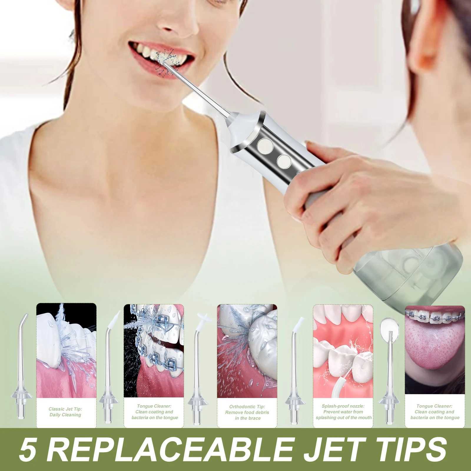 Portable 300ML oral irrigator water brush tartar remover with 5 nozzles and 3 modes waterproof USB charging teeth cleaning tool M250408