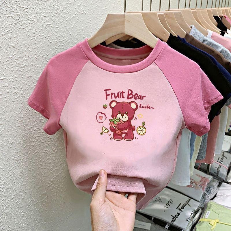 Ddmyshoesvip Girls Short Sleeved New Middle And Big Boys Spring Summer Pure Cotton Cartoon Children S T Shirt Strawberry Bear Top Summer