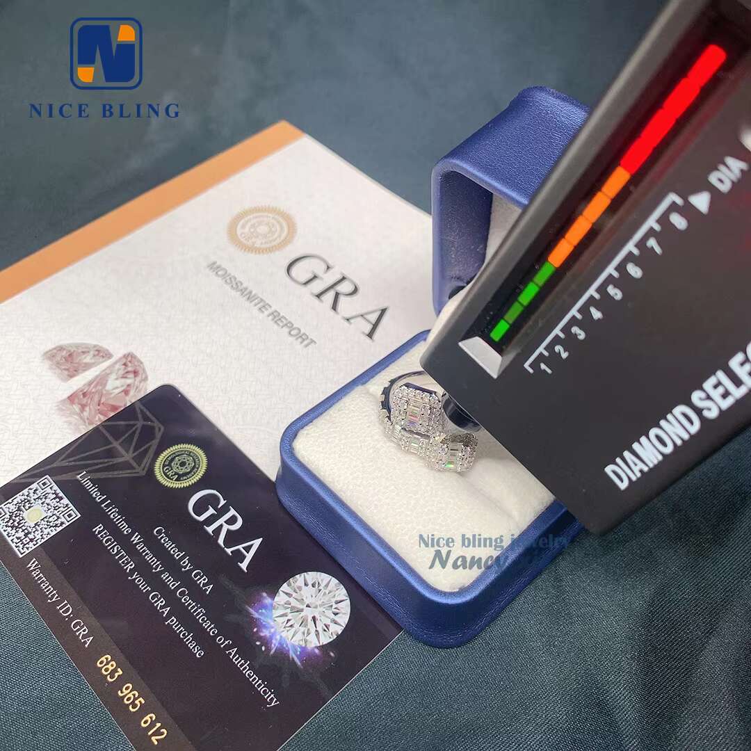 Custom Pass Diamond Tester Hip Hop VVS baguette Moissanite Ring Iced Out 925 Silver Ring Men Hip Hop Jewelry