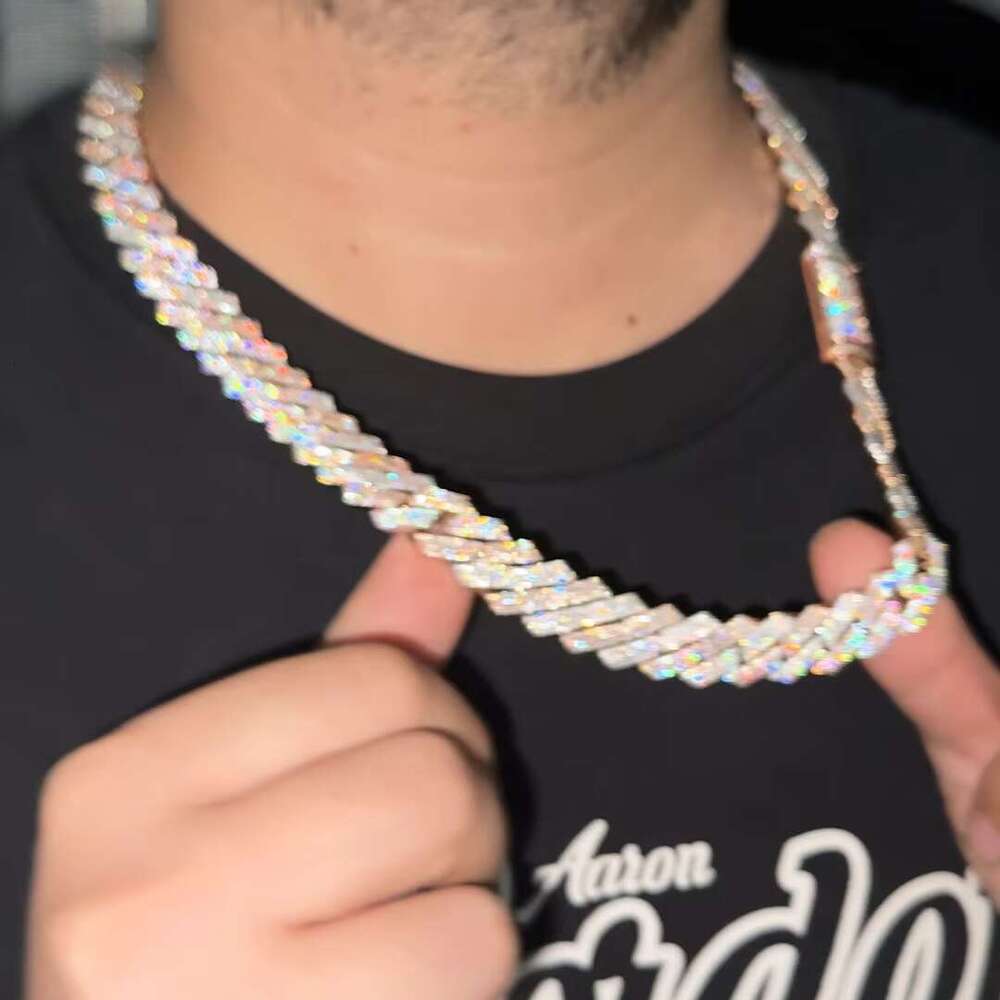 15mm Hip-hop Iced Out Sier 3 Rows Two Tone Moissanite Cuban k Chain