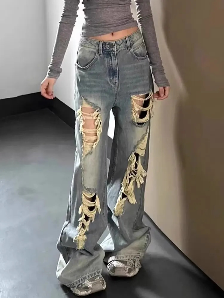 High Waist Wide Leg Straight Cut Denim Jeans for Women Loose Weight Loss Retro American SpringSummer Laundry 250407