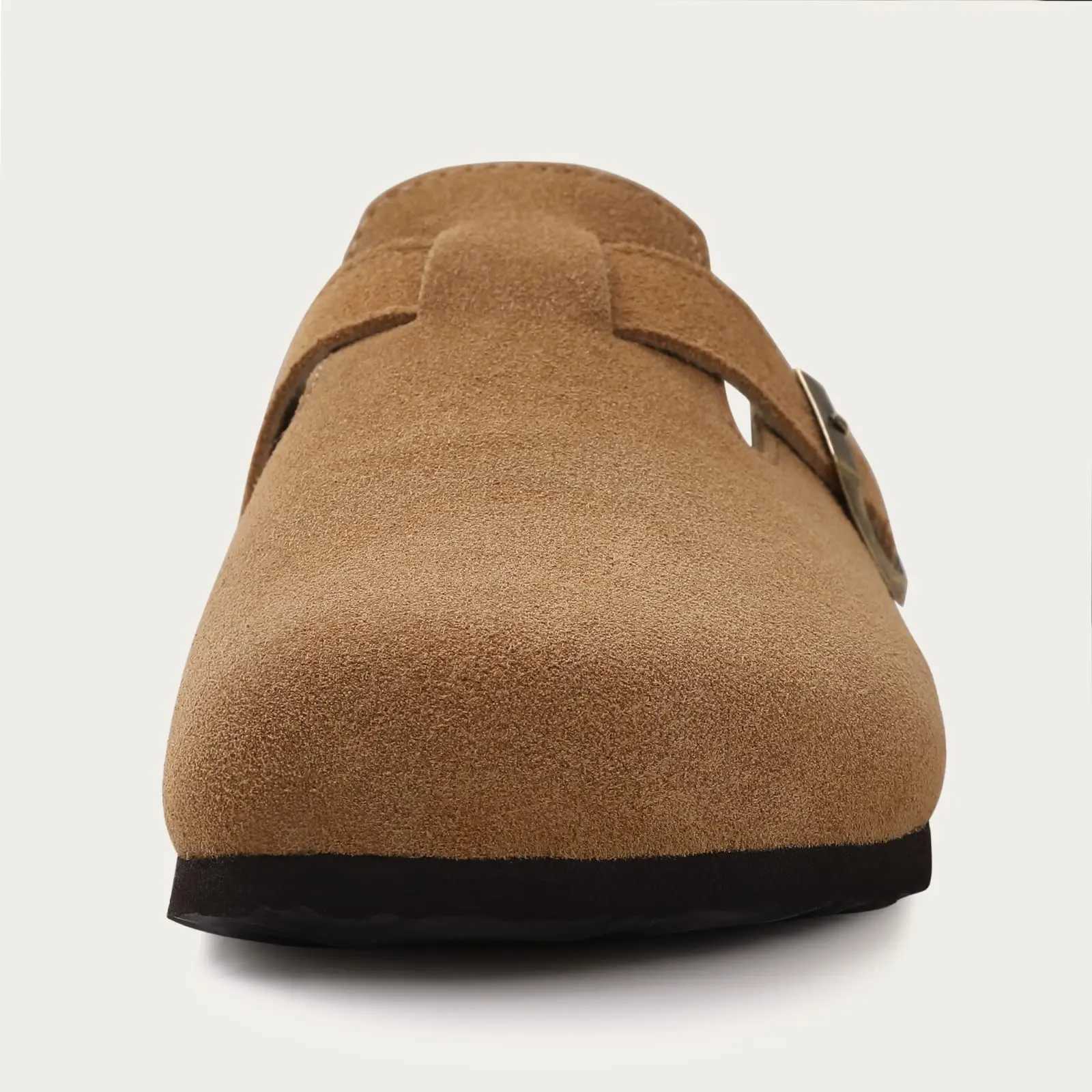 compaik Mens Suede Cork Footbed Clogs for Women Soft Leather Adjustable hot Buckle Slip-on Potato Shoes Sandals Beach 800907