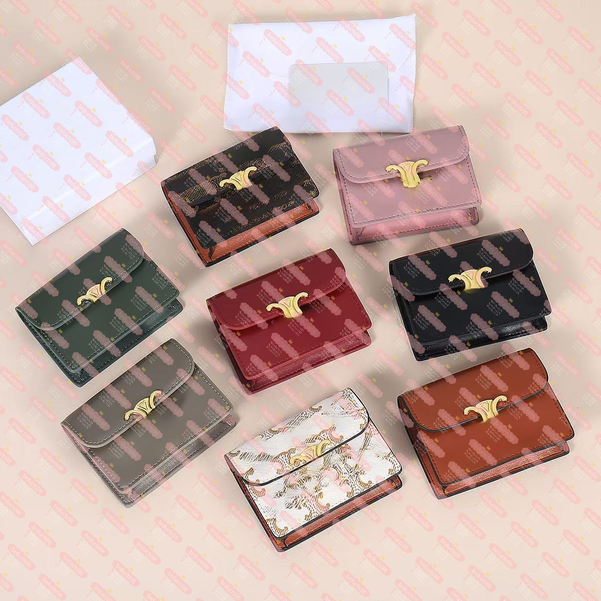 Designer leather wallet, short wallet, luxury credit card holder, wallet bag, 2-in-1 gold hardware, women's coin purse, storage made of cowhide 15