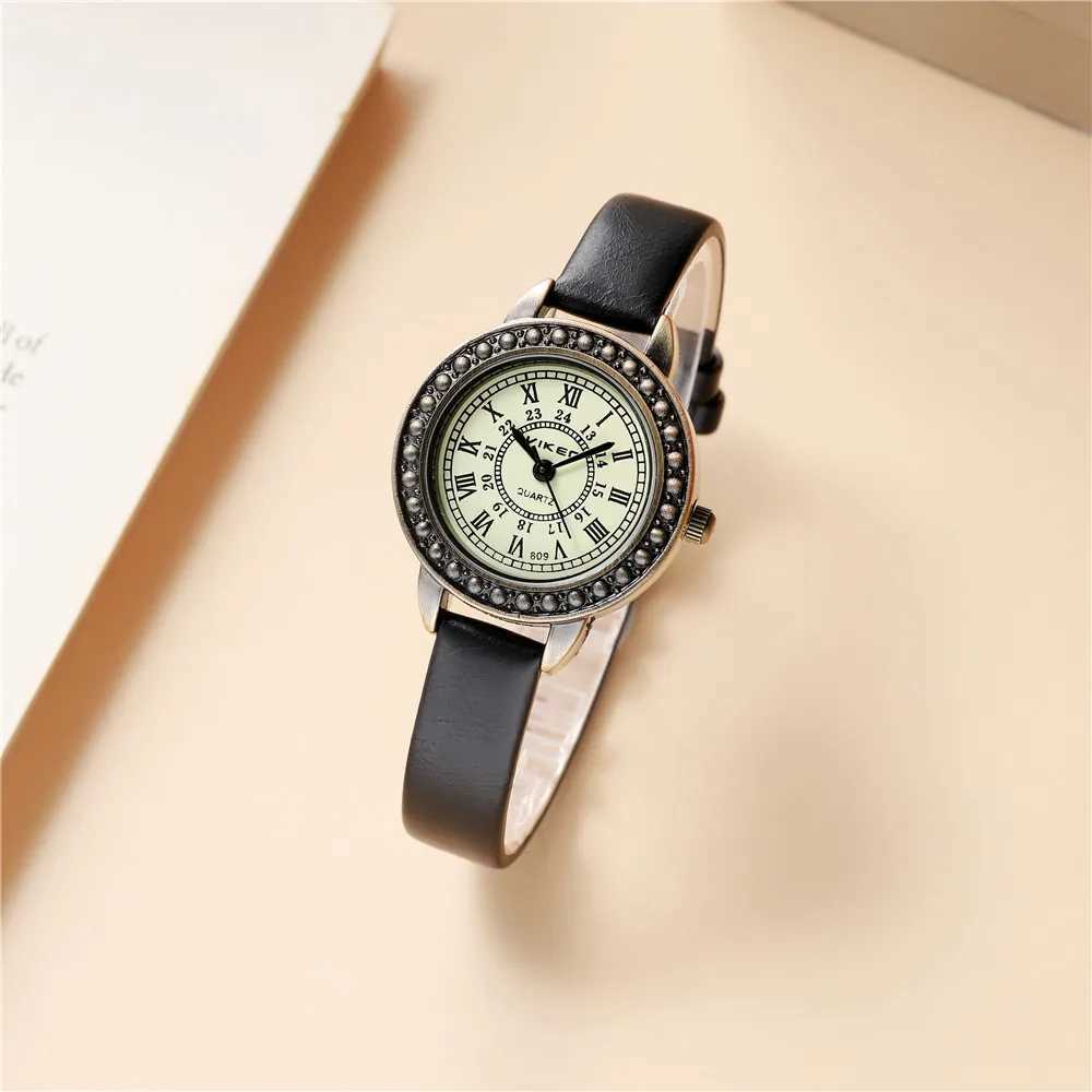 Vintage womens leather watch slim PU leather Roman proportion quartz watchT250408
