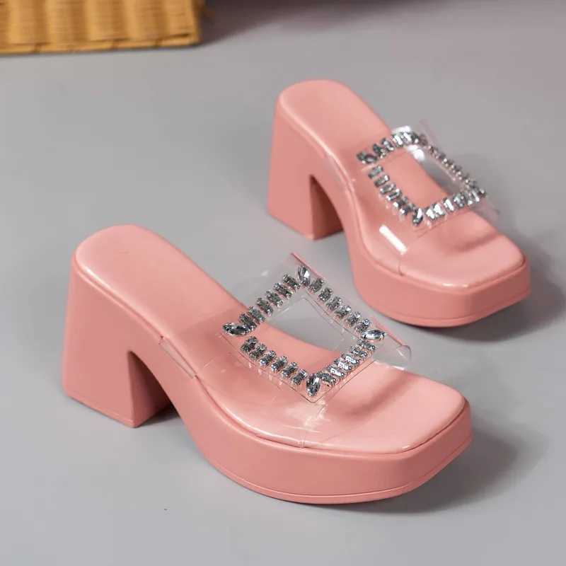 High heels womens summer Fi short and chubby slippers sandals square thick sole platform beach shoes womens high heelsXJ250407