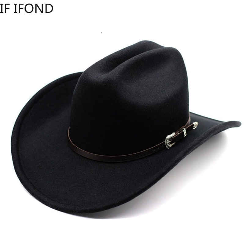 Vintage Western Cowboy Hat For Mens Gentleman Lady Jazz Cowgirl With Leather Wide Brim Cloche Church Sombrero Hombre Caps 250408