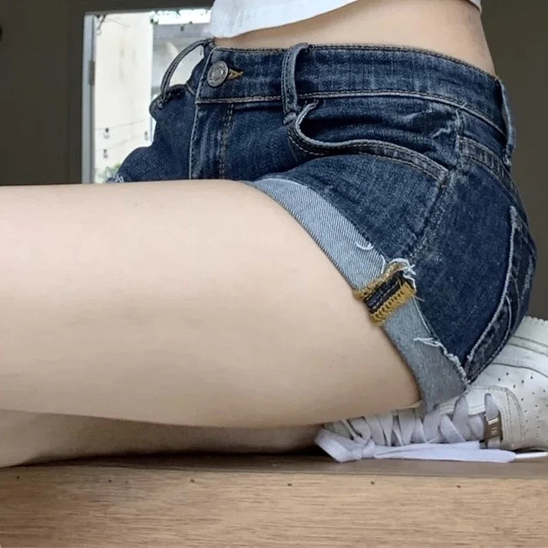 Woman Y2k Low Waist Streetwear Trashy Jeans Female Harajuku Sexy Mini Pants s Vintage Clothes Deep Blue Denim Stacked Shorts 250408