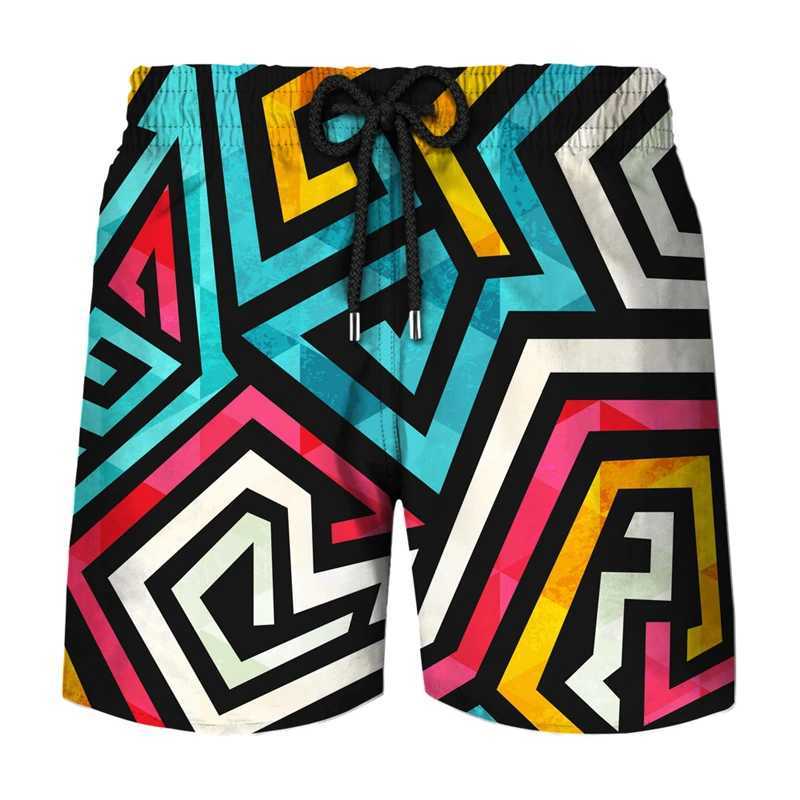3D Printing Art Graffiti Shorts Mens Street Clothing Personalized Shorts Fashion Casual Colorful Stripe Painting Beach ShortsXJ250407