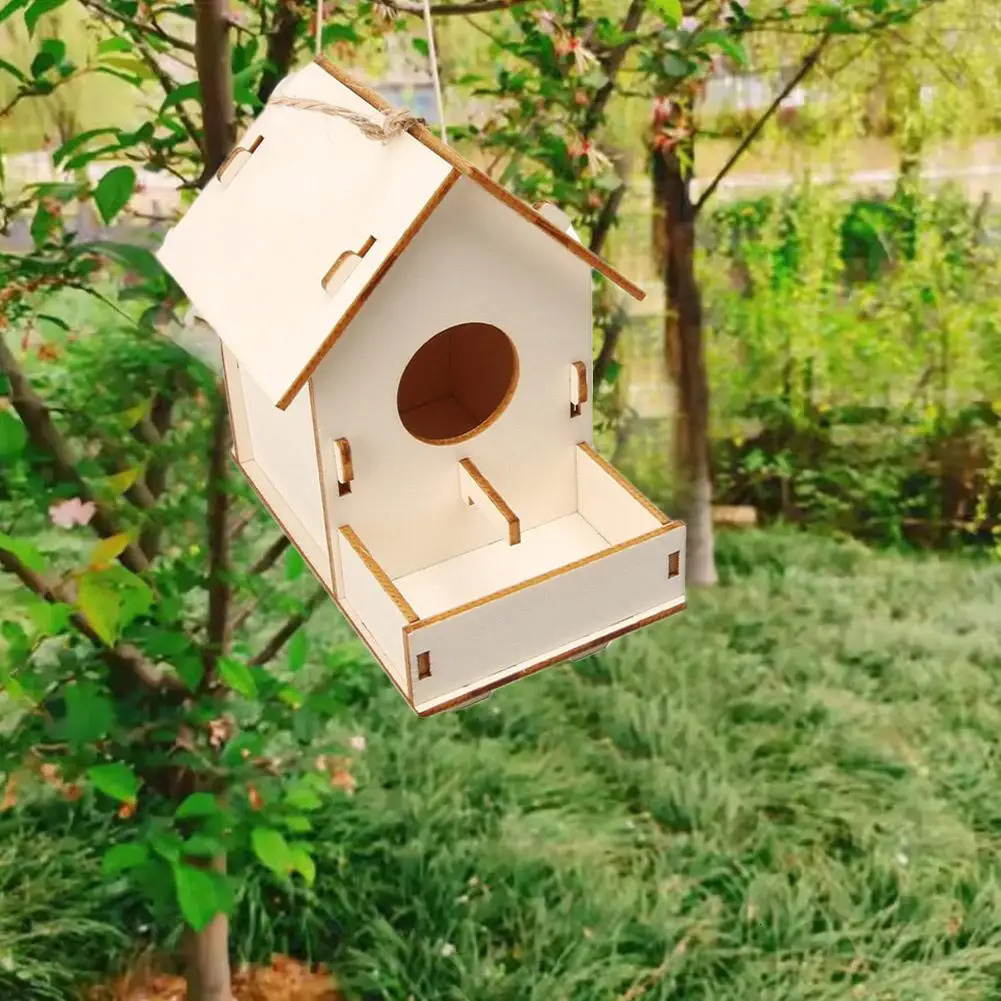 Wooden mini birdcage outdoor hanging birdhouse box DIY painting blank wooden garden birdcage courtyard decoration bird parrot nest 250403