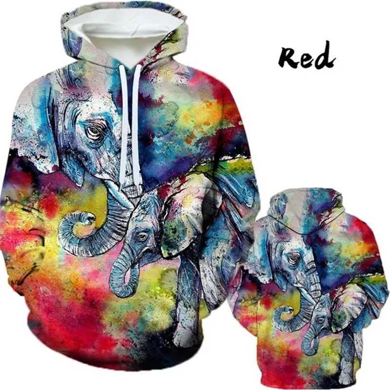 Personalized fashion animal oil painting elephant 3D printing mens winter casual hooded sweatshirt Harajuku Fun sports shirt unisex y2k top W250408