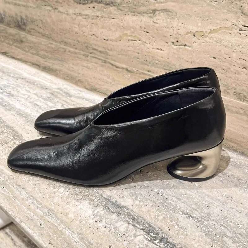 Women High Heels Square Toe 2025 Trend New Party Dress Elegant Chunky Leather Shoes Sexy Outdoor Atillas Mujer
